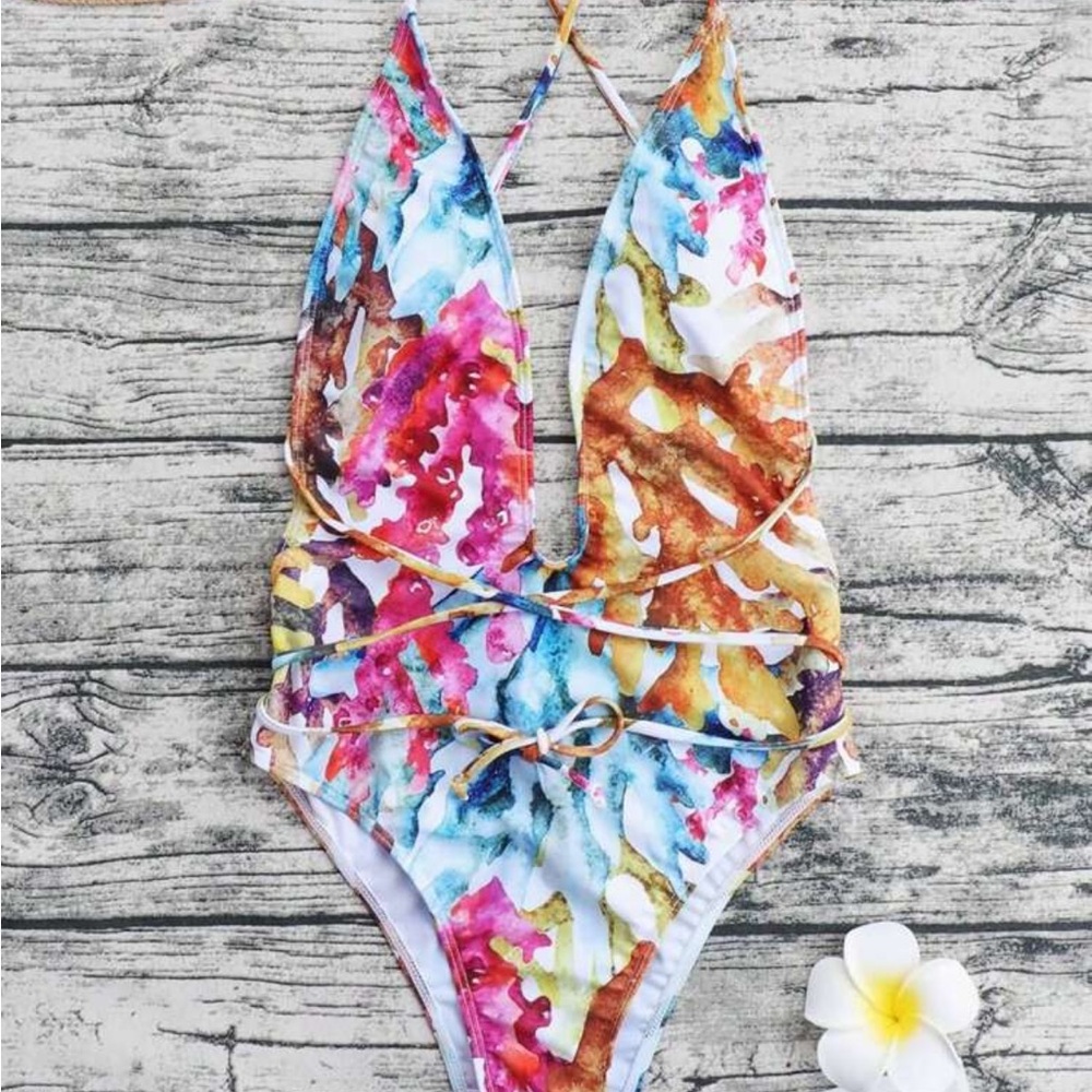 Colorful printed one piece swimsuit for women